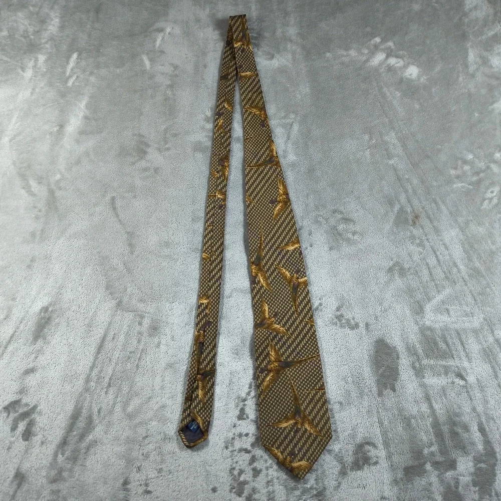 Vintage Eddie‎ Bauer Tie Mens 57x 3.75 Pheasant Tweed Silk USA Hunting Outdoors